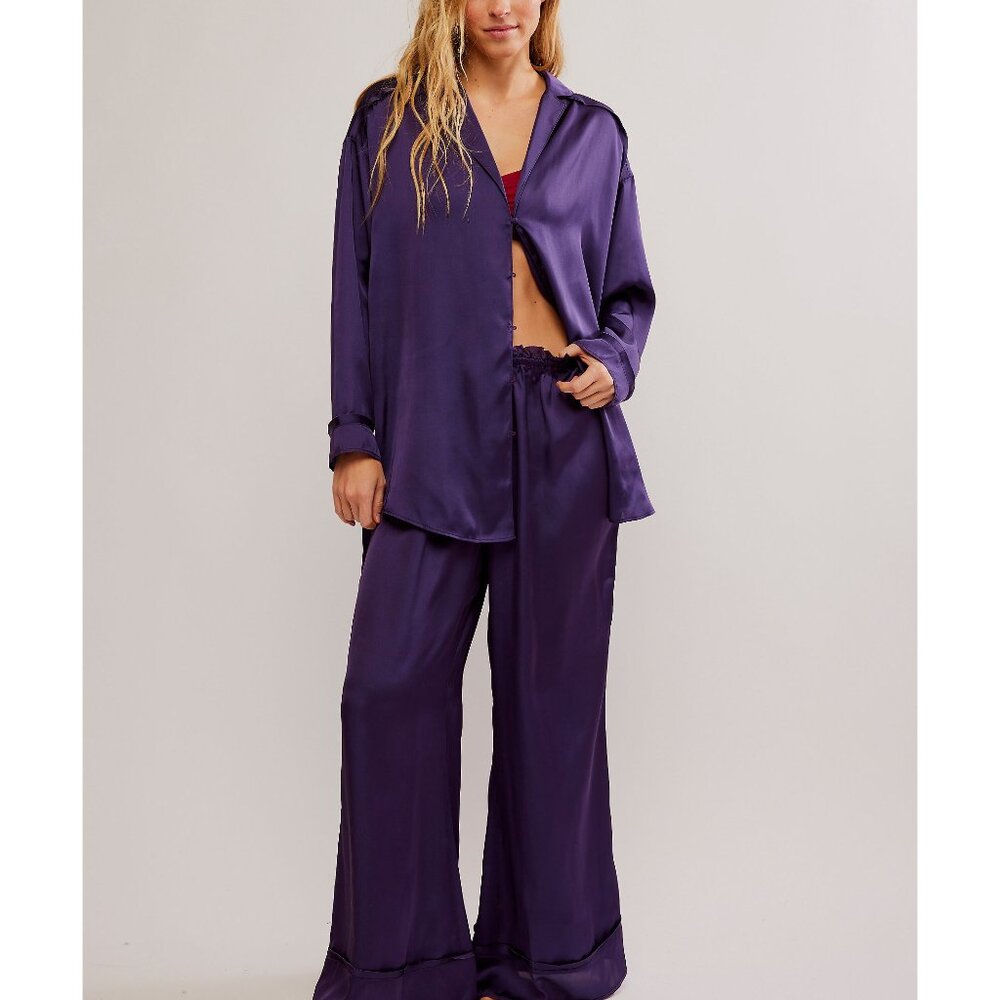 FREE PEOPLE Dreamy Days Solid PJ Set / Gothic Grape NWT